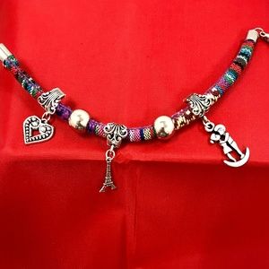 Bohemian Style Woven Bracelet with 3 Charms